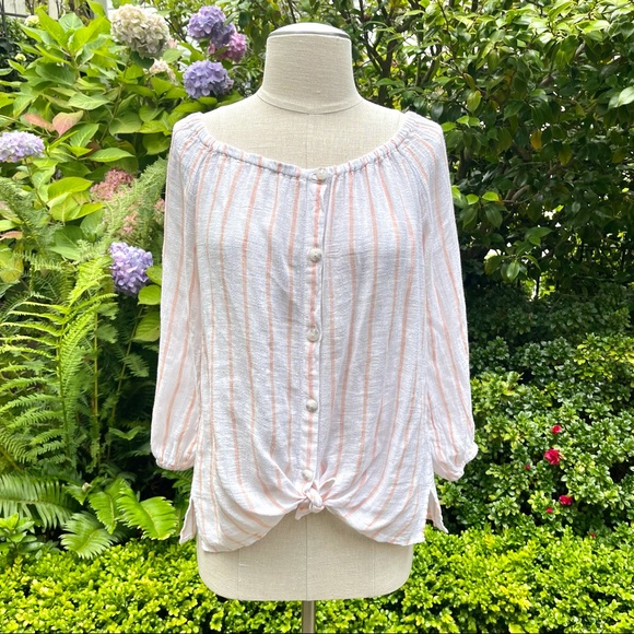 Sanctuary Tops - Sanctuary Linen Blend Striped Blouse Sz XS